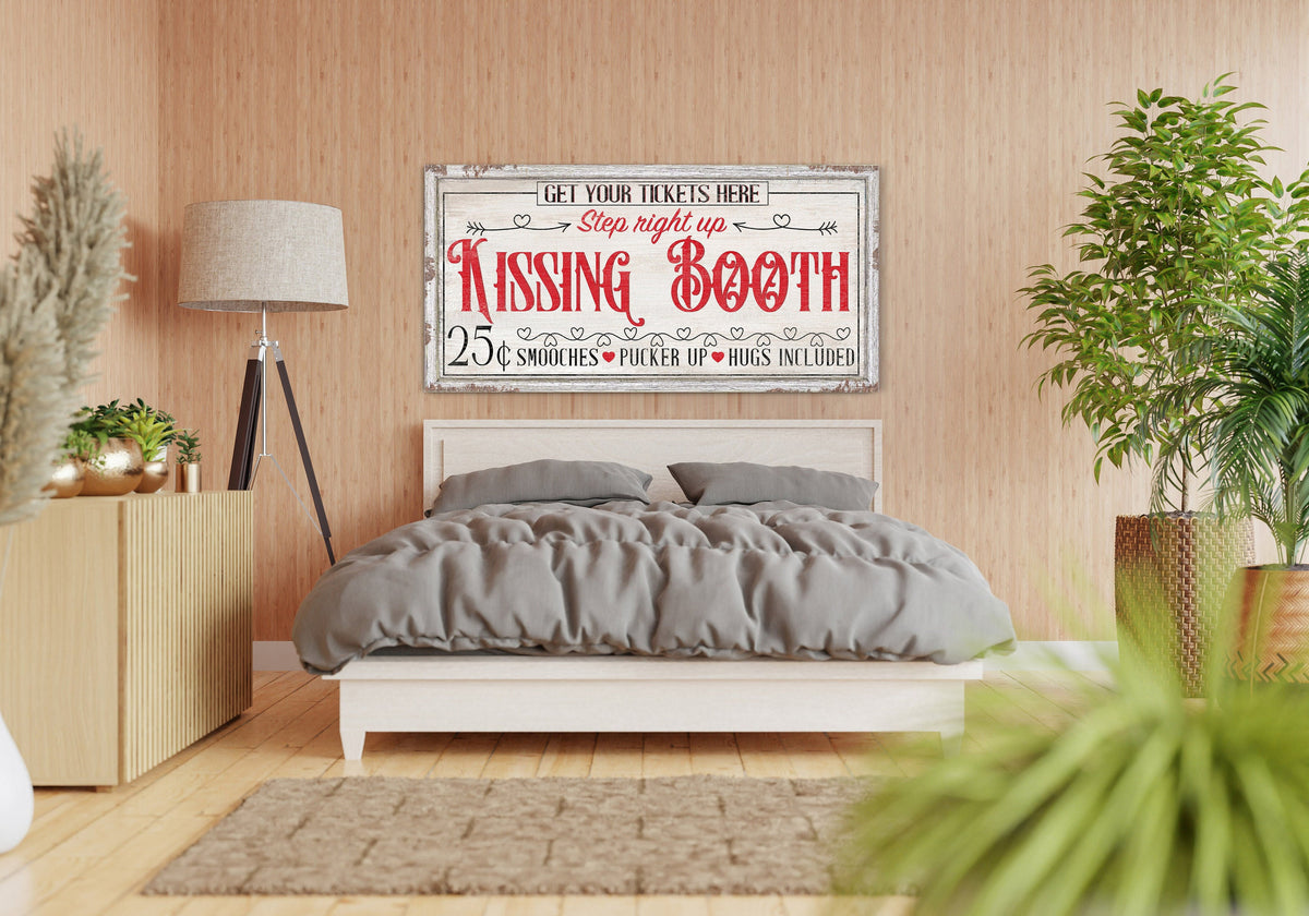 Kissing Booth Sign, Valentines Day Home Decor, Romantic Wall Art, Valentine's Day Gift, Modern Farmhouse Wall Decor, Vintage Canvas Print