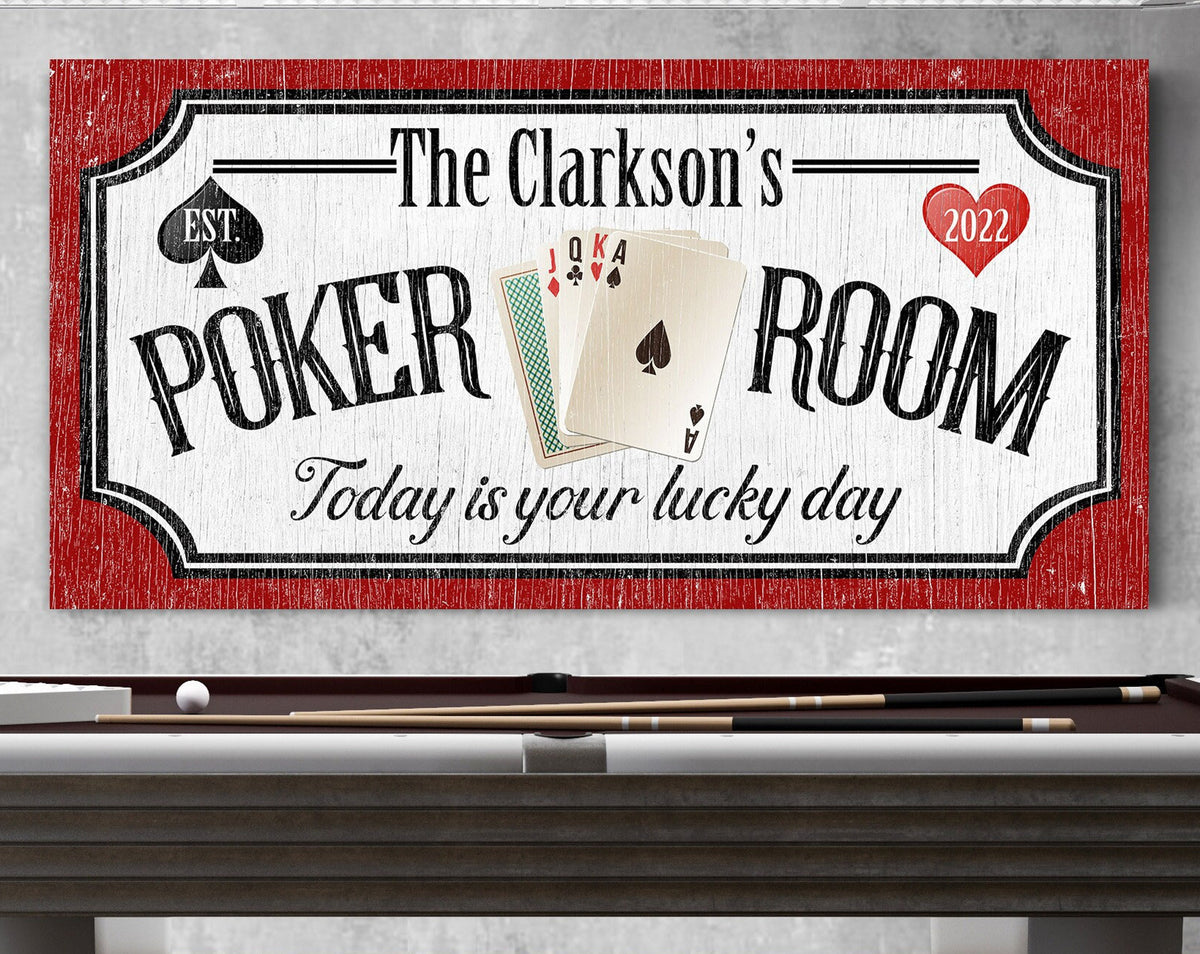 Personalized Poker Room Sign, Today Is Your Lucky Day Sign, Retro Play Room Sign, Vintage Game Room Wall Decor, Basement Decor, Canvas Print