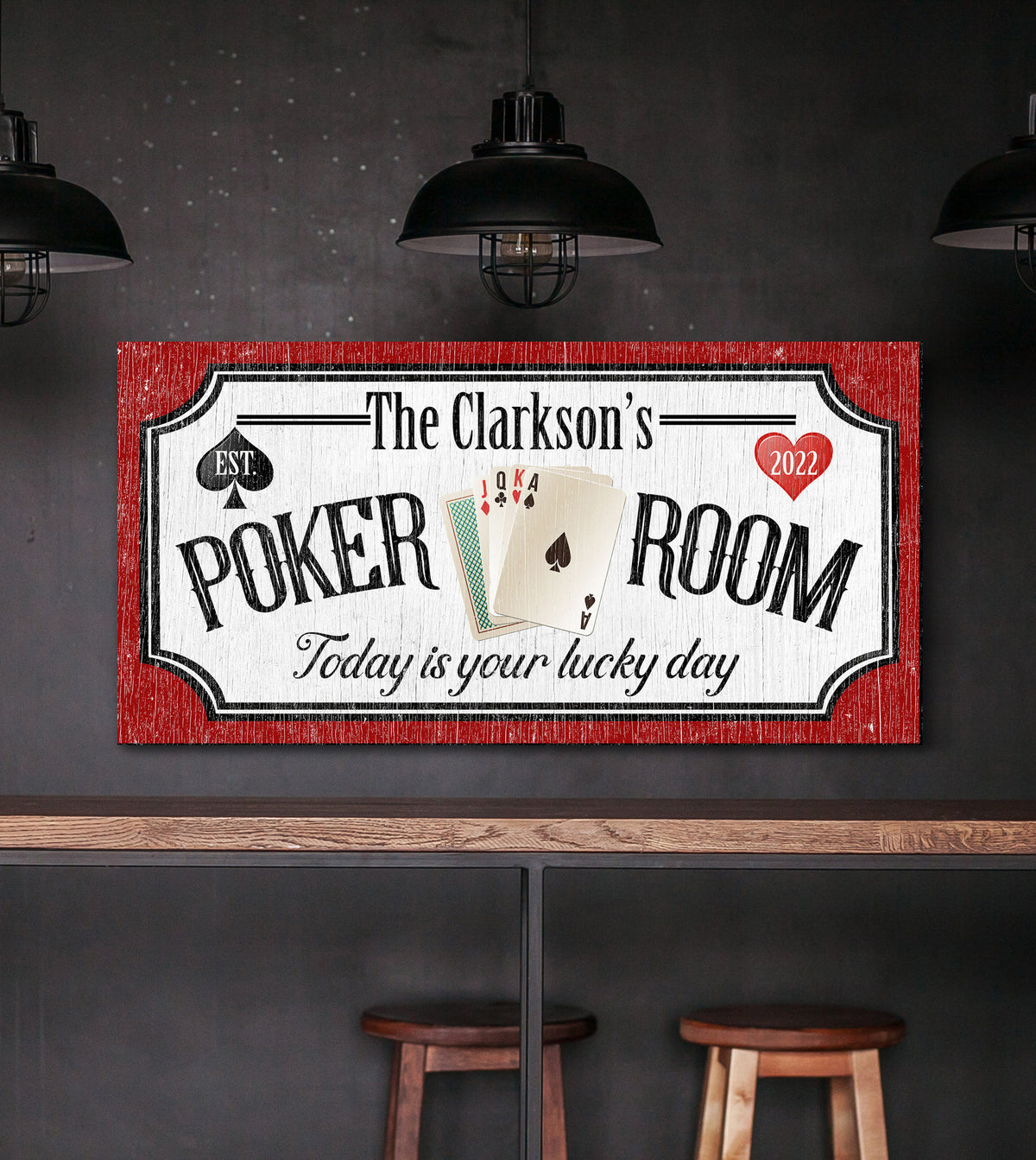 Personalized Poker Room Sign, Today Is Your Lucky Day Sign, Retro Play Room Sign, Vintage Game Room Wall Decor, Basement Decor, Canvas Print