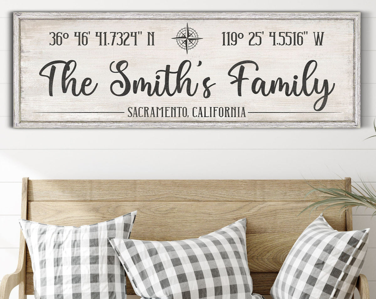 Personalized Family Name Sign, Custom Coordinates Sign, Latitude Longitude Wall Art, Living Room Decor, Housewarming Gift, Canvas Print