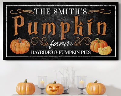 Personalized Pumpkin Farm Sign, Family Name Kitchen Halloween Canvas Art, Custom Pumpkin Farm Autumn & Fall Decor, Harvest Thanksgiving Sign