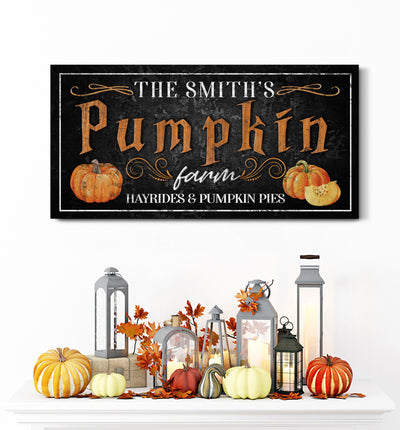 Personalized Pumpkin Farm Sign, Family Name Kitchen Halloween Canvas Art, Custom Pumpkin Farm Autumn & Fall Decor, Harvest Thanksgiving Sign