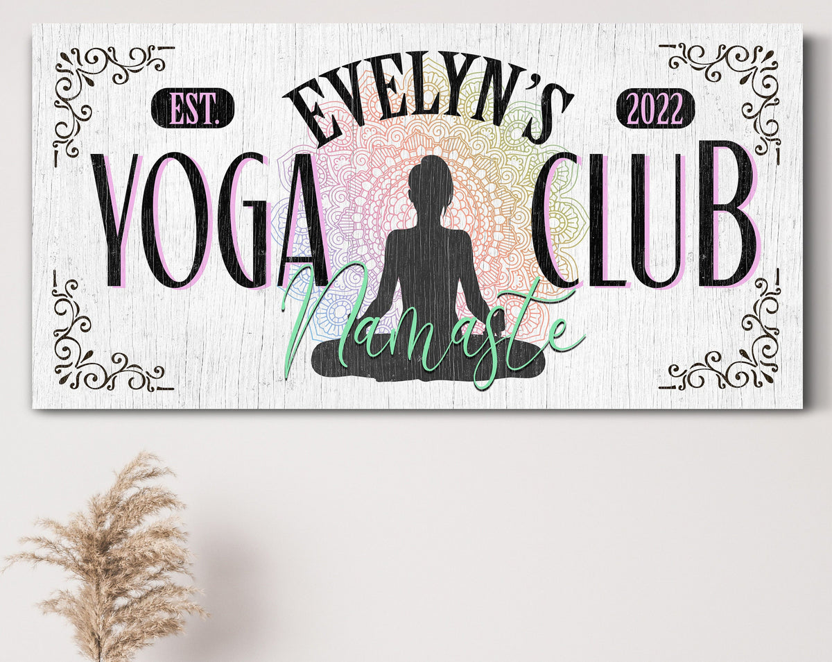 Custom Yoga Club Sign, Yoga Studio Sign, Yoga Room Decor, Namaste Sign, Home Gym Sign, Fitness Workout Decor, Farmhouse Wall Art, Canvas Art