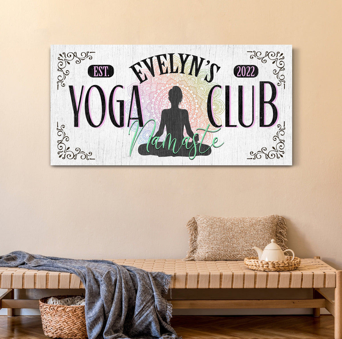 Custom Yoga Club Sign, Yoga Studio Sign, Yoga Room Decor, Namaste Sign, Home Gym Sign, Fitness Workout Decor, Farmhouse Wall Art, Canvas Art