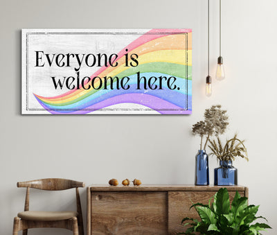 Everyone Is Welcome Here Sign, Diversity Sign, Lgbt Pride Sign, Rainbow Sign, School Sign, Office Sign, Farmhouse Wall Art, Large Canvas Art