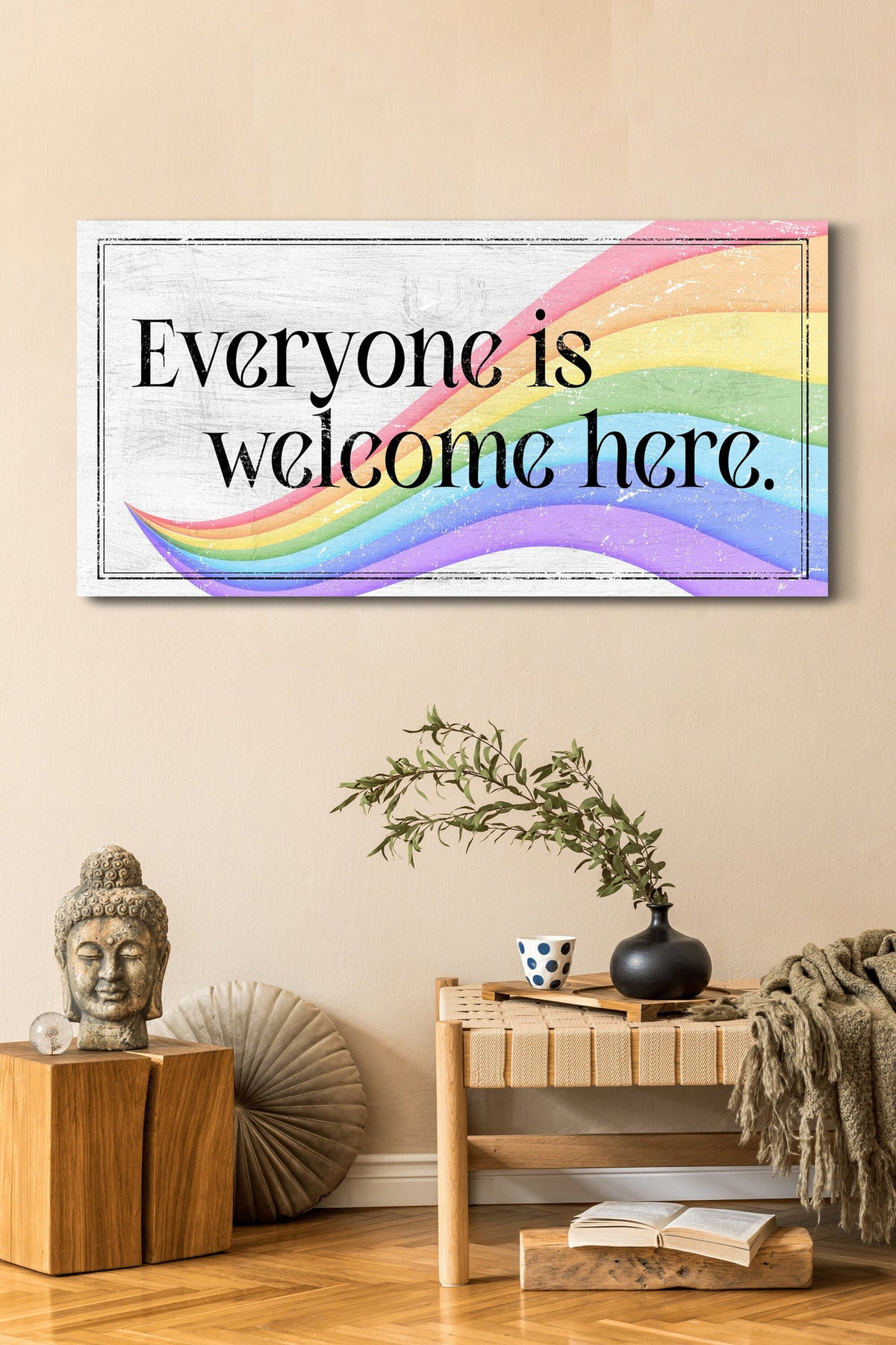Everyone Is Welcome Here Sign, Diversity Sign, Lgbt Pride Sign, Rainbow Sign, School Sign, Office Sign, Farmhouse Wall Art, Large Canvas Art