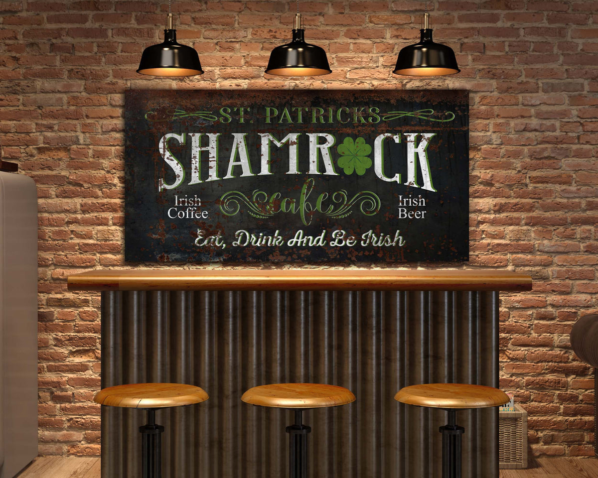 Shamrock Cafe Sign, St. Patrick's Day Sign, Irish Pub Wall Art, Basement Bar Decor, Saint Patrick's Day Decor, Home Pub Sign, Canvas Print