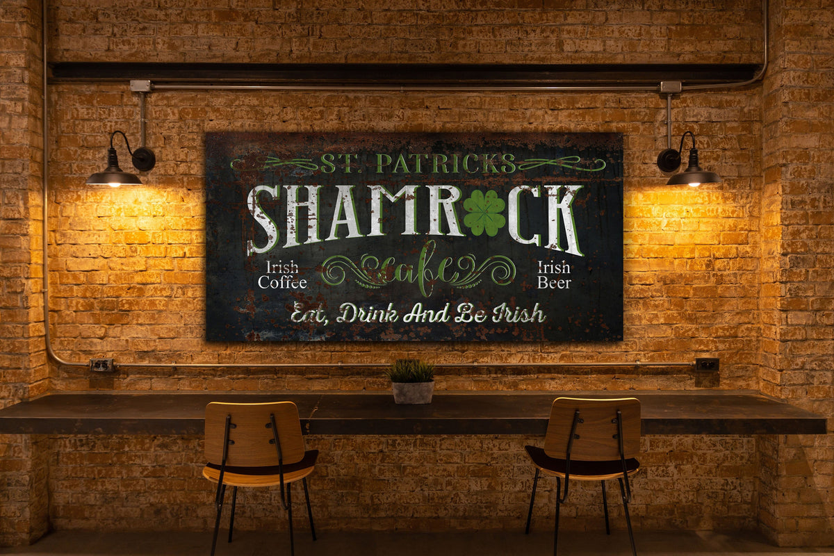 Shamrock Cafe Sign, St. Patrick's Day Sign, Irish Pub Wall Art, Basement Bar Decor, Saint Patrick's Day Decor, Home Pub Sign, Canvas Print