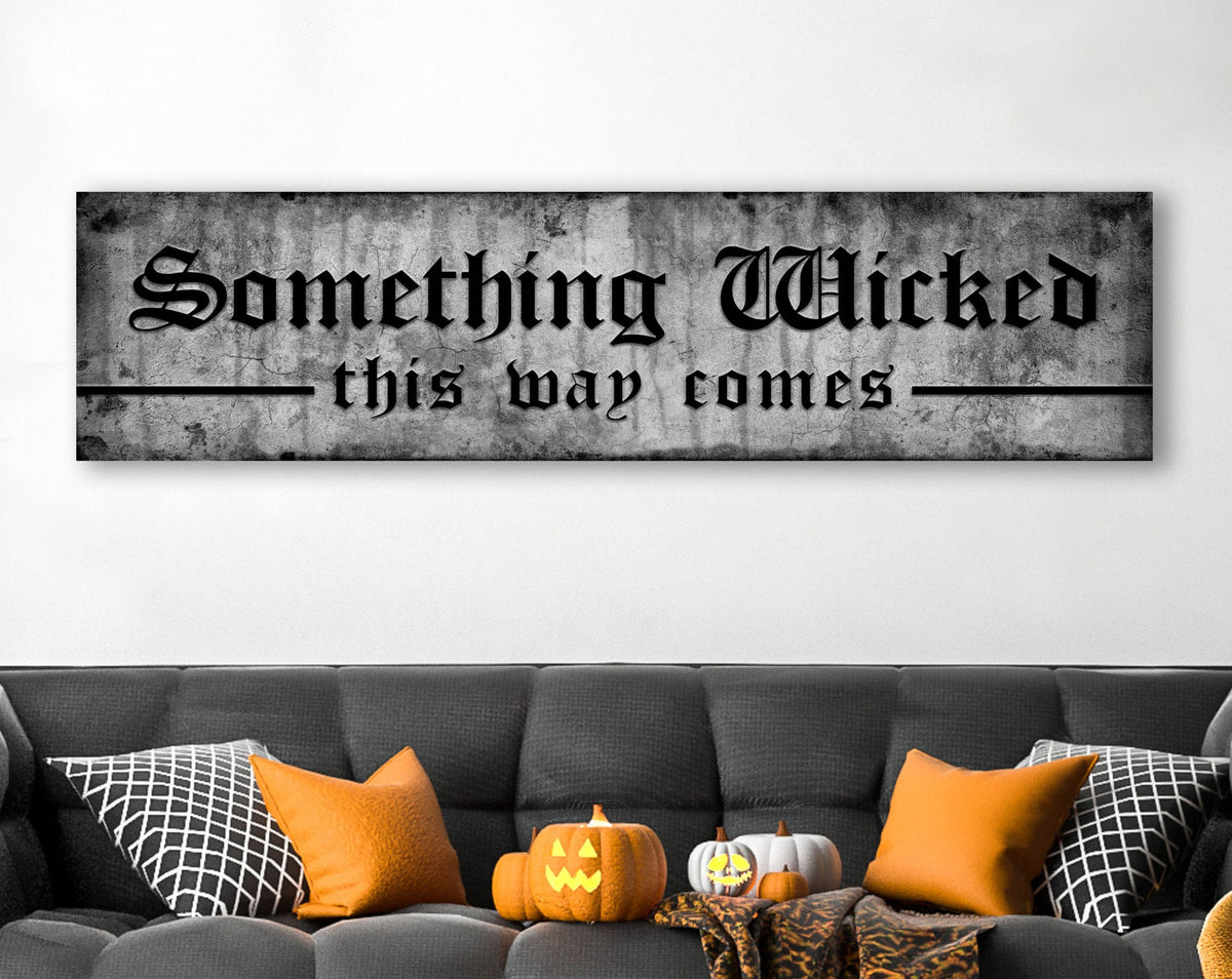 Scary Halloween Decor Rustic Fall Sign, Spooky Something Wicked This Way Comes Canvas Print Gothic Home Decor, Vintage Farmhouse Holiday Art