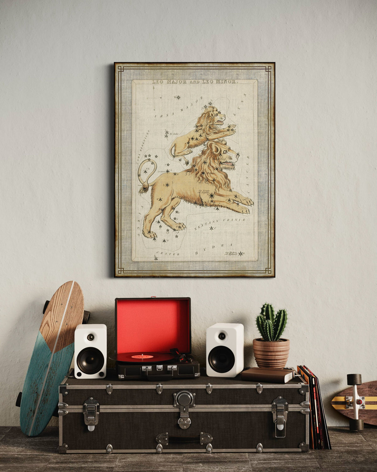 Leo Zodiac Star Map Constellation Wall Art, Animal Decor Lion Artwork, Cute Neutral Nursery Canvas Art Print, Eclectic Unique Birthday Gift