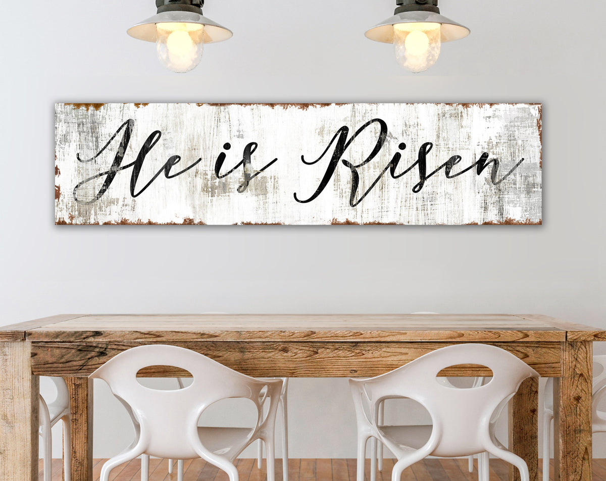 Modern Farmhouse Religious Wall Decor, He Is Risen Easter Sign Biblical Wall Art, Vintage French Country Spring Scripture Sign