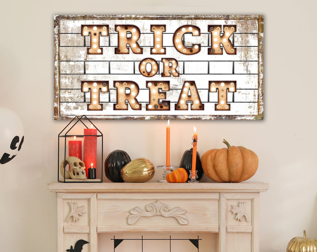 Spooky Halloween Trick Or Treat Wall Decor Sign, Steampunk Rustic Fall Sign Vintage Farmhouse Wall Decor Canvas, Autumn Art Decoration