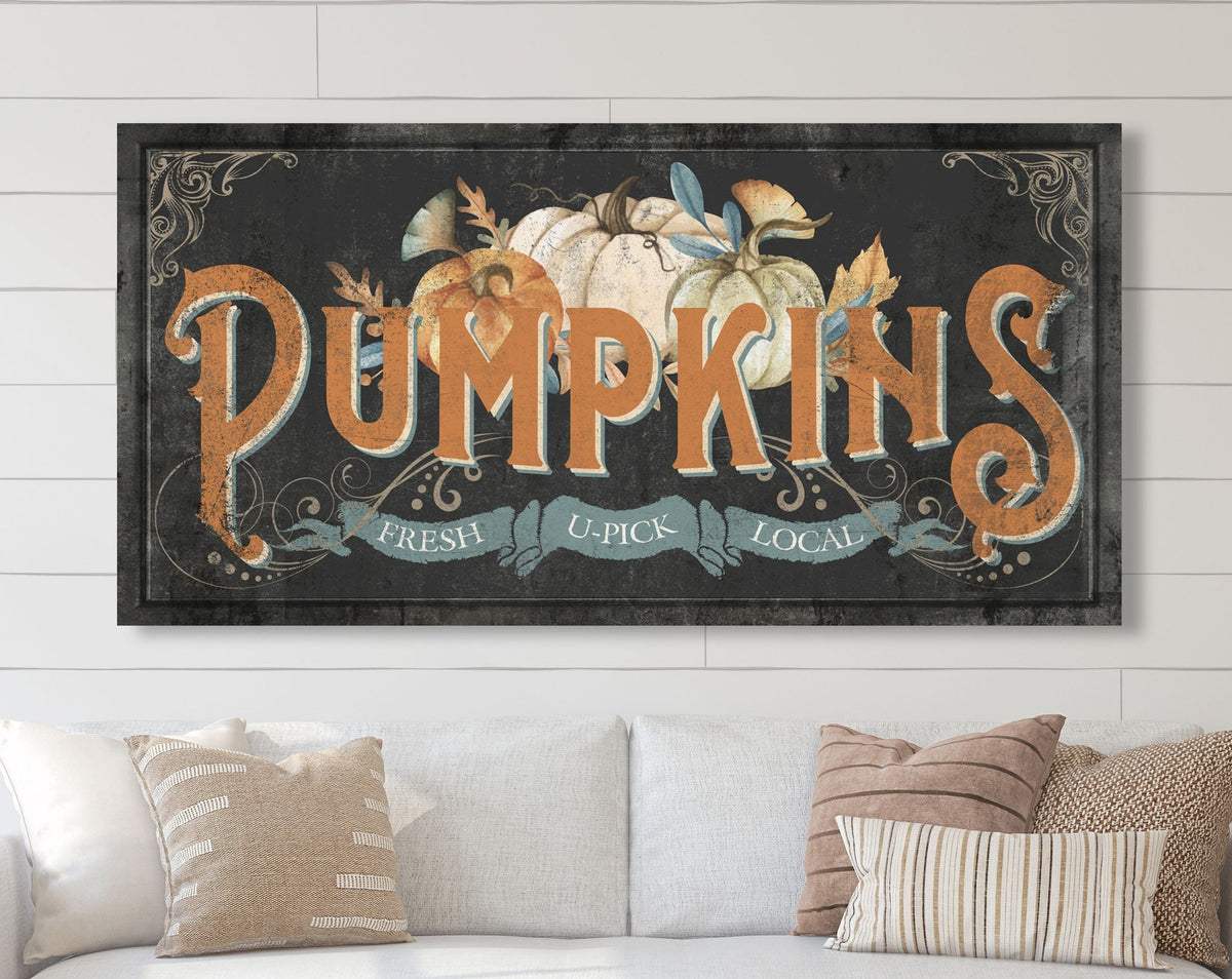 Whimsical Victorian Pumpkins Sign Vintage Farmhouse Wall Decor, Cute Halloween Fall Decoration Rustic Boho Chic Autumn Canvas Artwork Print