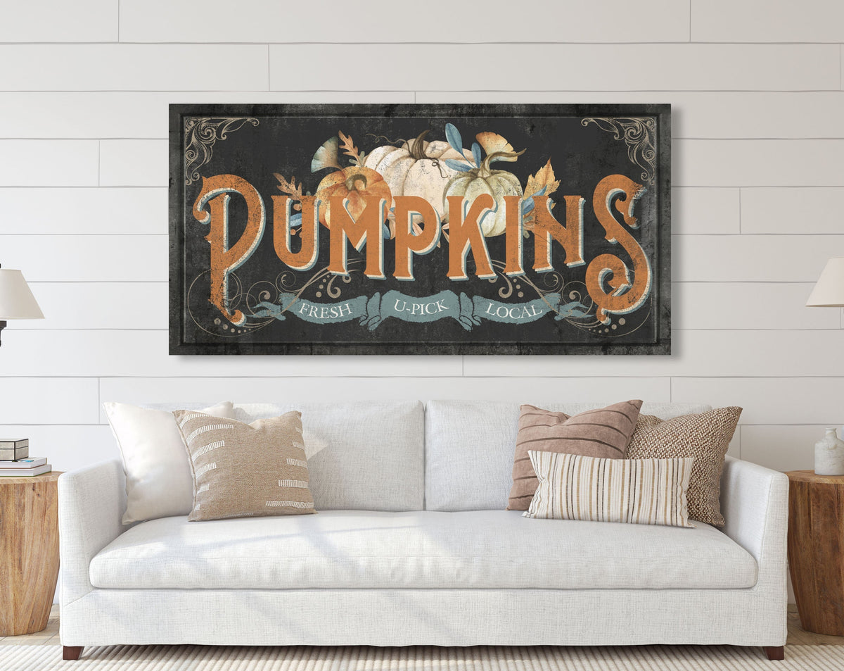 Whimsical Victorian Pumpkins Sign Vintage Farmhouse Wall Decor, Cute Halloween Fall Decoration Rustic Boho Chic Autumn Canvas Artwork Print