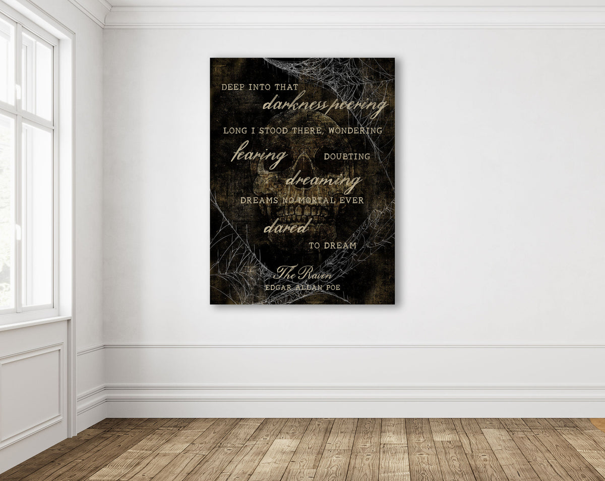 Scary Halloween Decor Edgar Allan Poe The Raven Creepy Quote Canvas Wall Art, Gothic Decoration Vintage Victorian Macabre Mantel Artwork