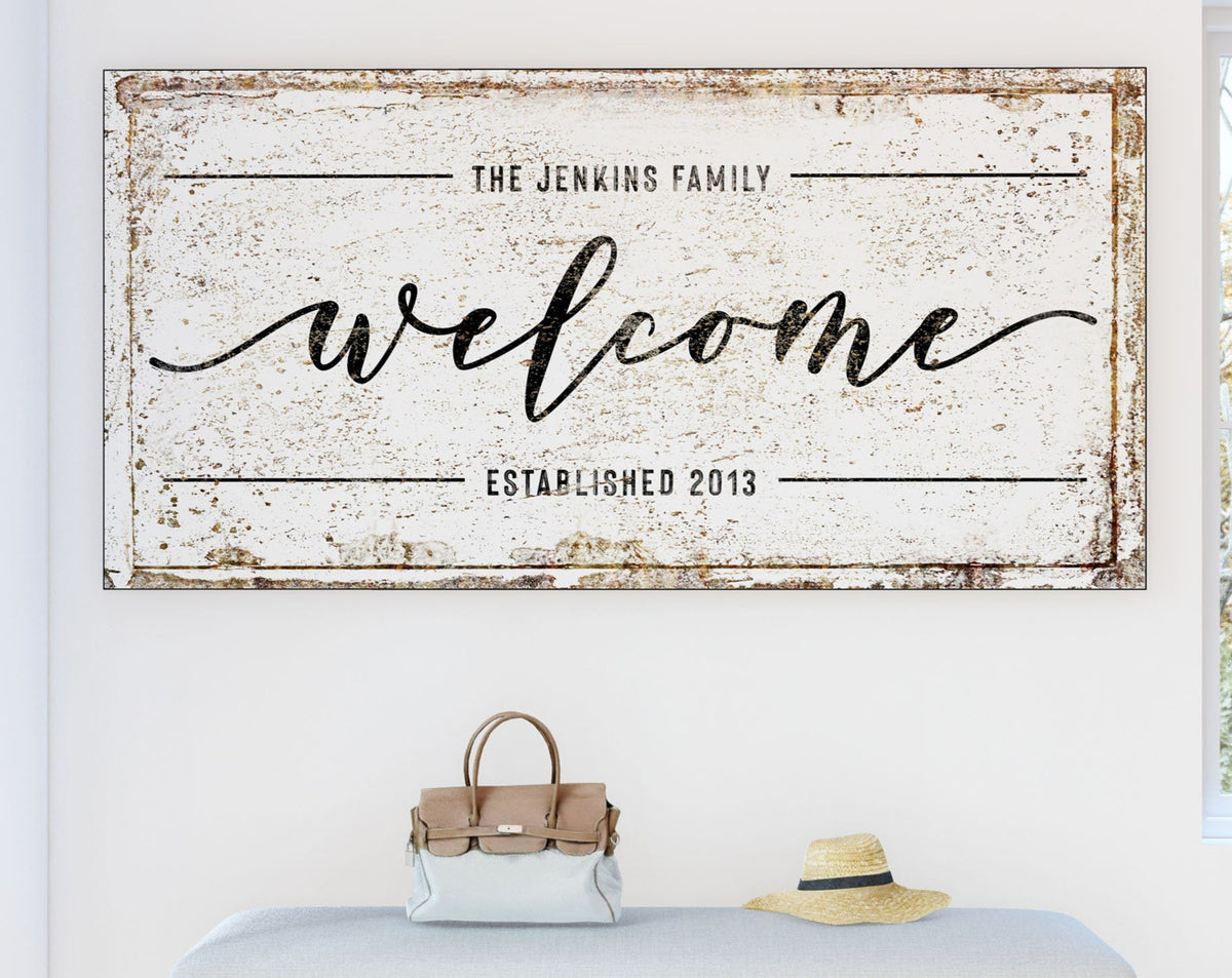 Modern Farmhouse Wall Decor Family Sign, Rustic Country Cottage Chic Living Room Last Name Sign, Entryway Welcome Sign Housewarming Gift