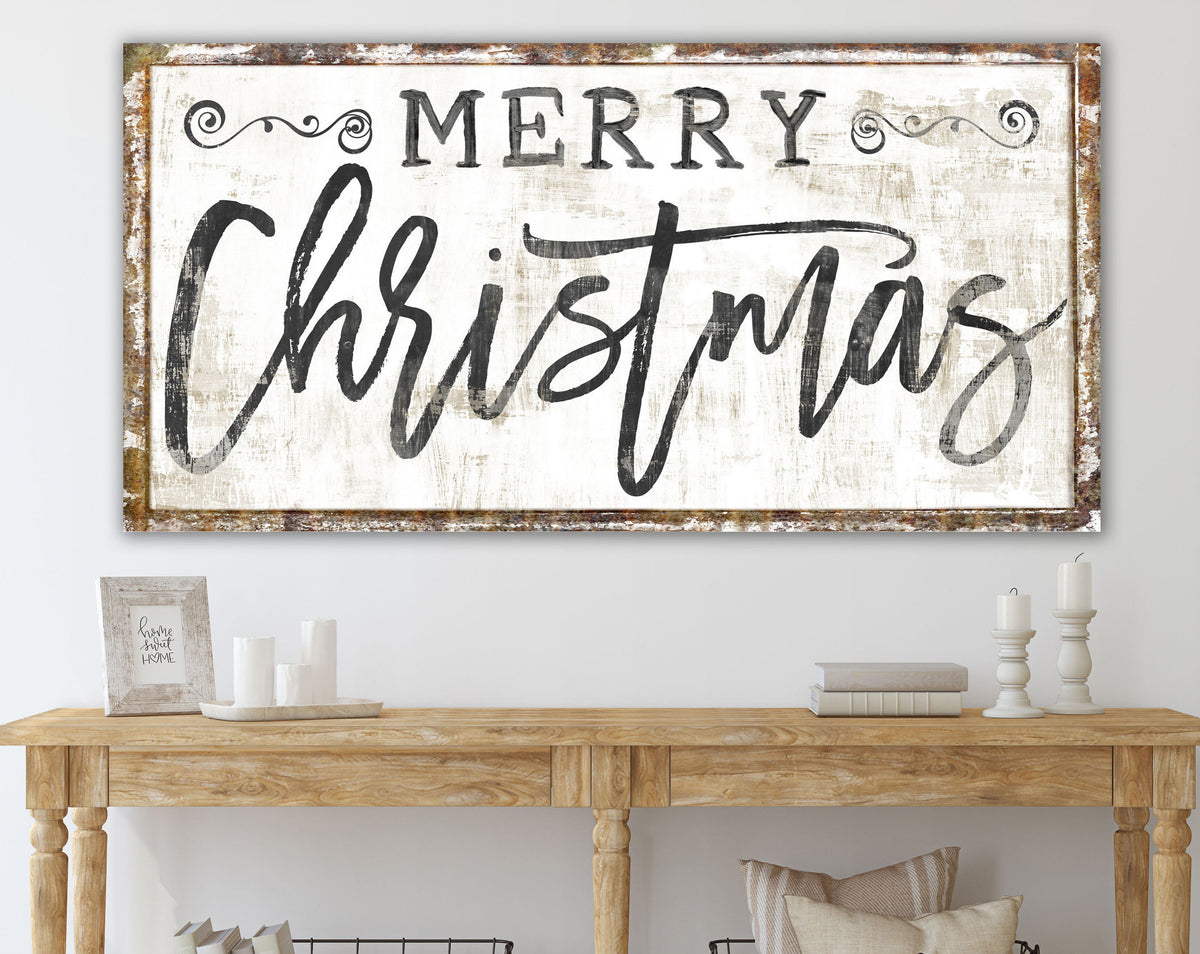 Modern Farmhouse Wall Decor Large Merry Christmas Sign, Rustic Christmas Decoration Neutral Cozy Cottage Vintage Winter Holiday Wall Art