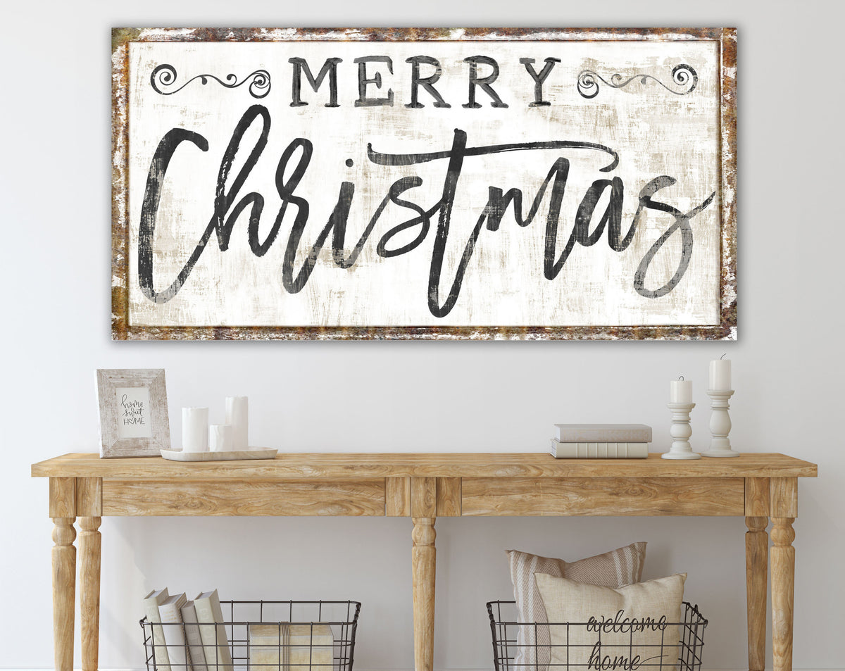 Modern Farmhouse Wall Decor Large Merry Christmas Sign, Rustic Christmas Decoration Neutral Cozy Cottage Vintage Winter Holiday Wall Art