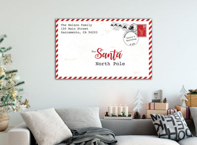 Farmhouse Christmas Sign, North Pole Letter To Santa Wall Decor, Personalized Rustic Holiday Family Canvas Print, Fun Traditional Decoration
