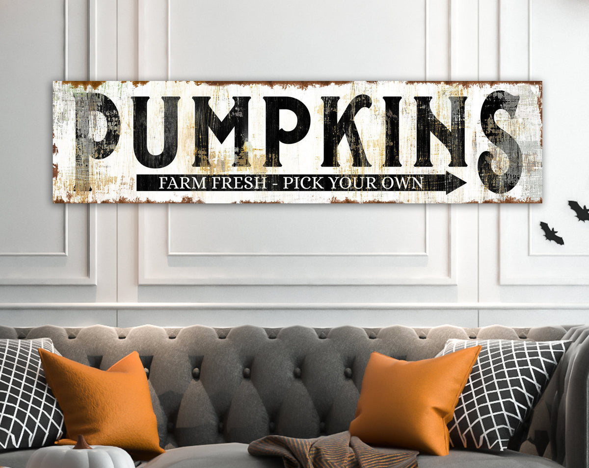 Rustic Pumpkin Sign For Autumn Home Decor, Fall Farmhouse Wall Decor, Industrial Vintage Thanksgiving Wall Art Print, Large Holiday Canvas