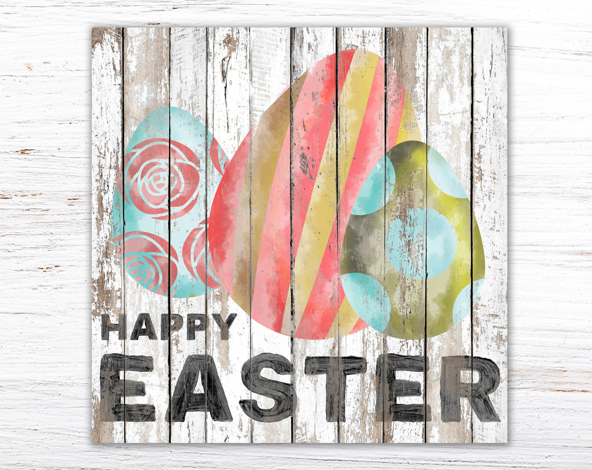 Easter Egg Distressed Vintage Happy Easter Sign, French Country Farmhouse Spring Wall Decor, Rustic Chic Home Decoration Spring Art