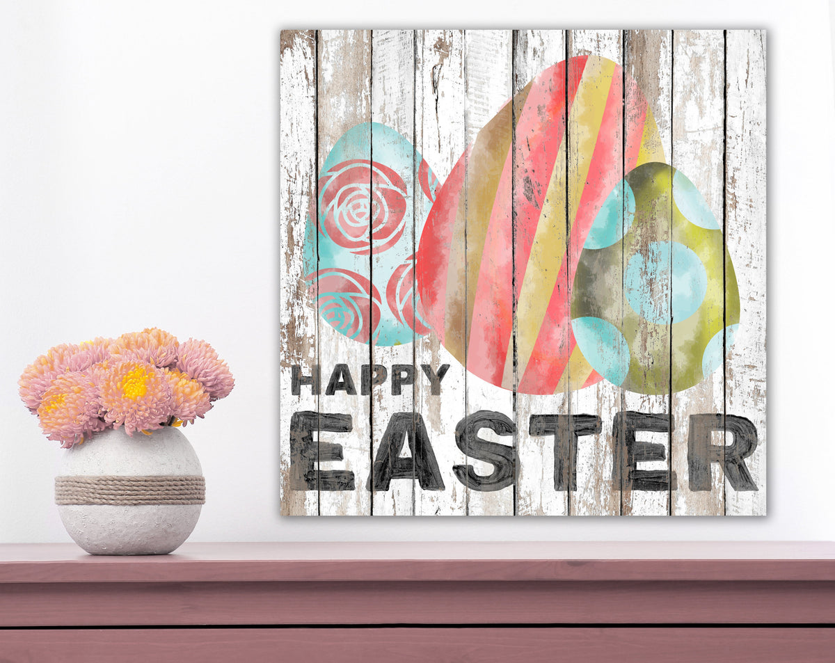 Easter Egg Distressed Vintage Happy Easter Sign, French Country Farmhouse Spring Wall Decor, Rustic Chic Home Decoration Spring Art