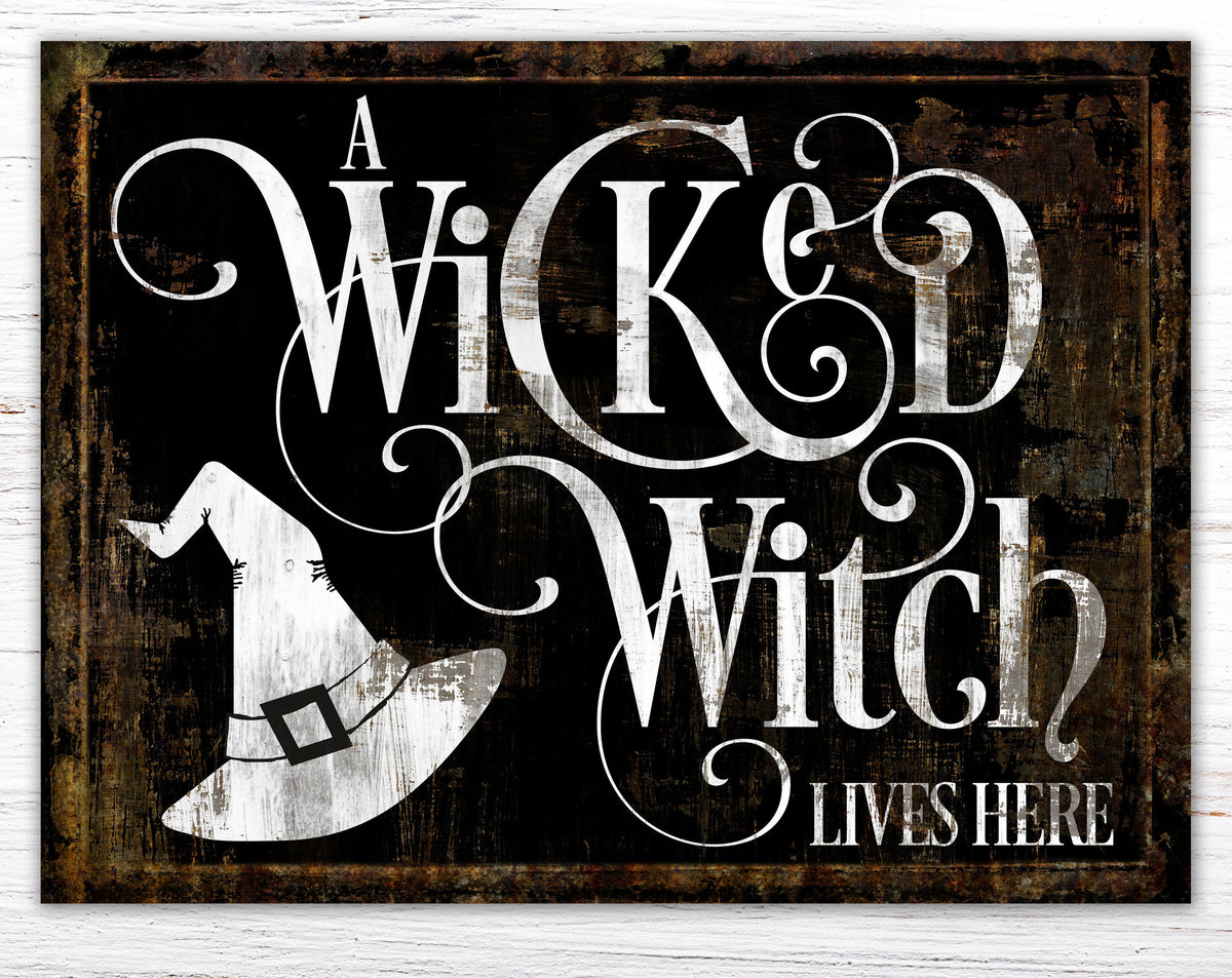 Spooky Halloween Wall Decor Wicked Witch Lives Here Fall Holiday Wall Art, Rustic Fall Sign Creepy Gothic Home Decor, Autumn Decorations