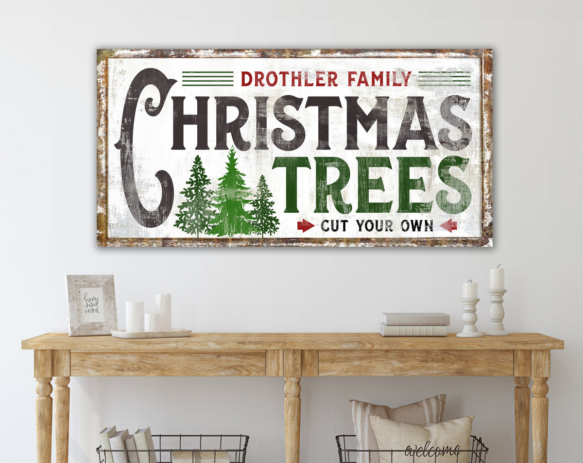 Personalized Christmas Tree Family Sign Modern Farmhouse Wall Decor, Primitive Rustic Chic Wall Art Vintage Country Holiday Living Room Sign