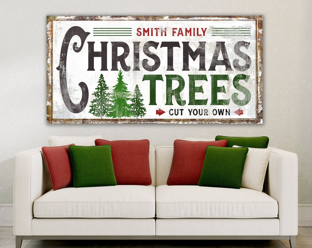 Personalized Christmas Tree Family Sign Modern Farmhouse Wall Decor, Primitive Rustic Chic Wall Art Vintage Country Holiday Living Room Sign