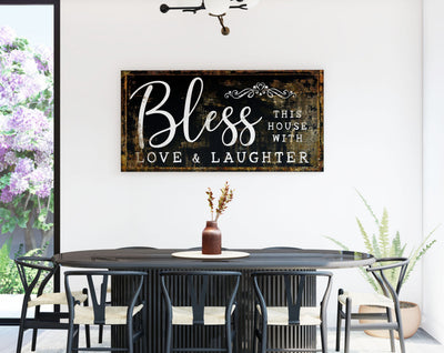 Bless This House With Love & Laughter Prayer Canvas Print, Modern Farmhouse Wall Decor, Rustic Living/Entryway Home Artwork, Religious Art