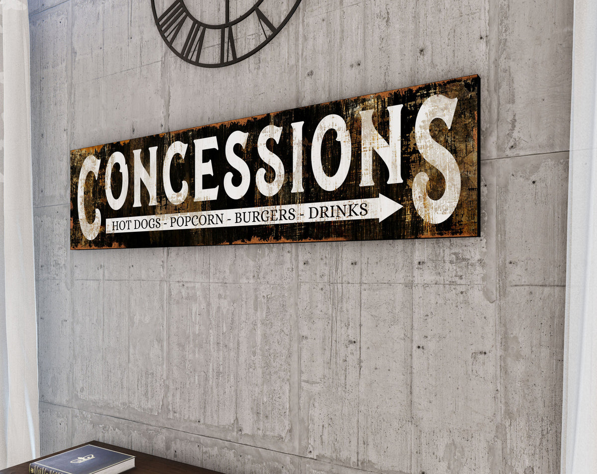 Modern Farmhouse Wall Decor Concessions Sign, Vintage Industrial Wall Art For Movie Room, Retro Game Room Lounge Large Theater Canvas Print