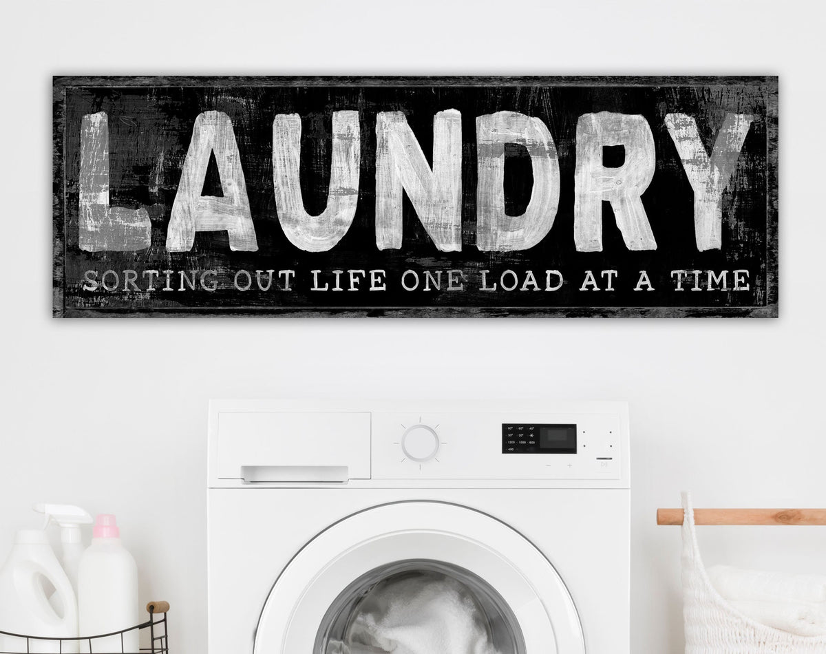 Modern Farmhouse Wall Decor Funny Laundry Sign Sorting Life One Load At A Time Vintage Neutral Washroom Hanging Accent Laundry Room Artwork