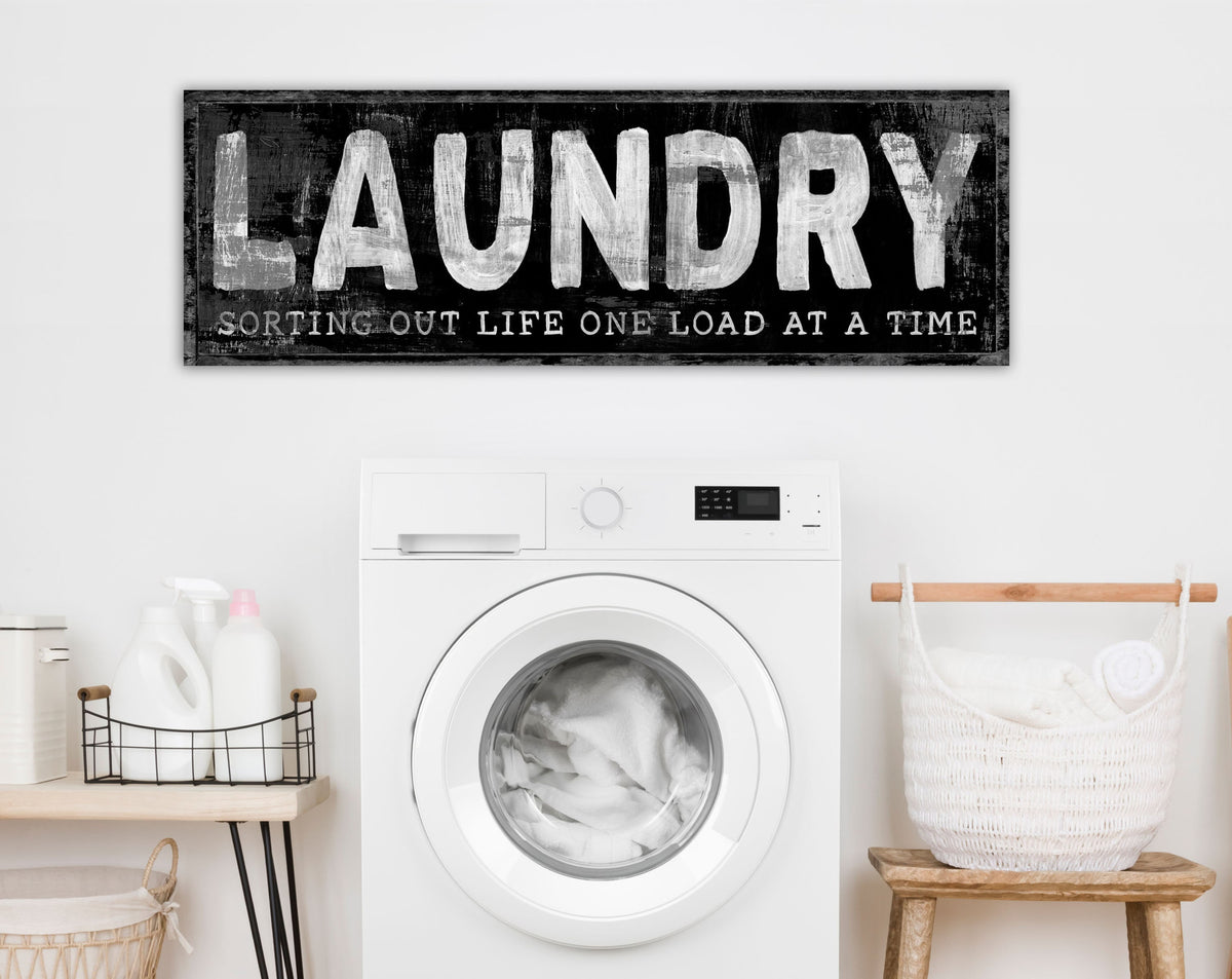 Modern Farmhouse Wall Decor Funny Laundry Sign Sorting Life One Load At A Time Vintage Neutral Washroom Hanging Accent Laundry Room Artwork