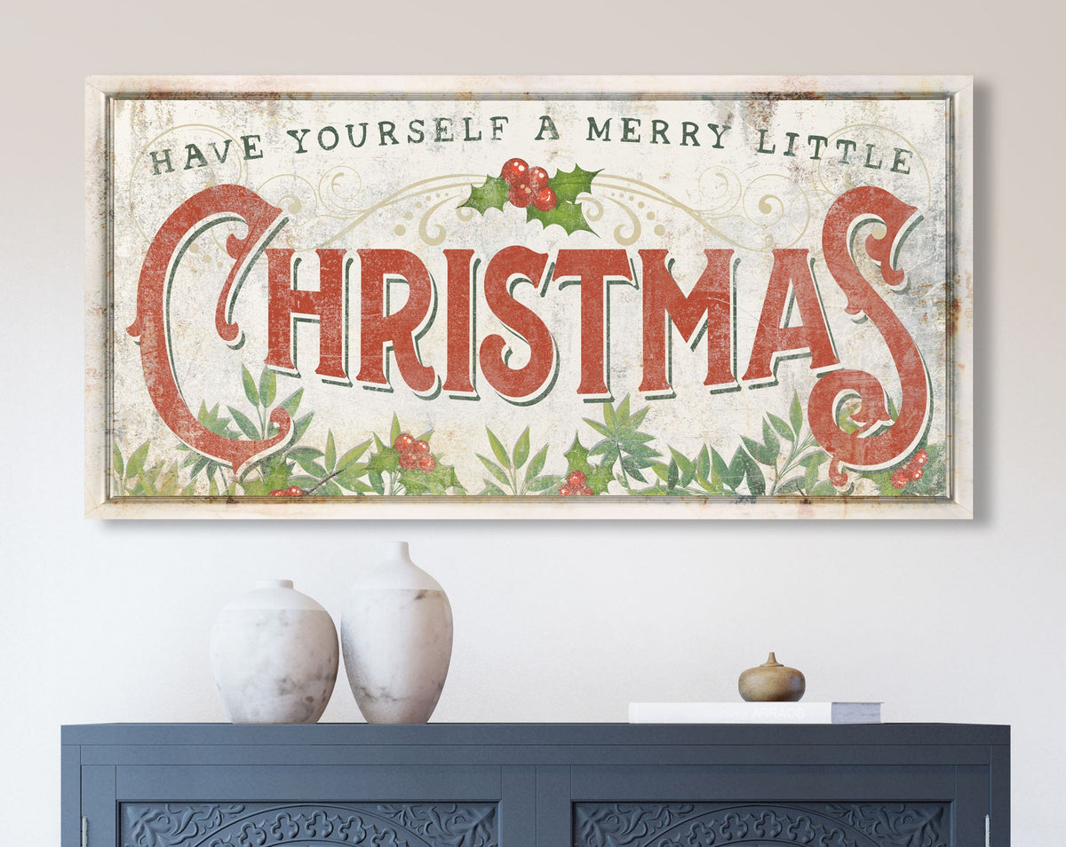 Have Yourself A Merry Little Christmas Red & White French Country Christmas Sign Vintage Farmhouse Wall Decor Retro Victorian Canvas Artwork