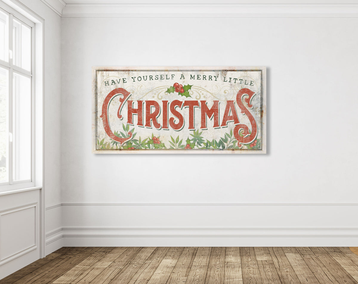 Have Yourself A Merry Little Christmas Red & White French Country Christmas Sign Vintage Farmhouse Wall Decor Retro Victorian Canvas Artwork
