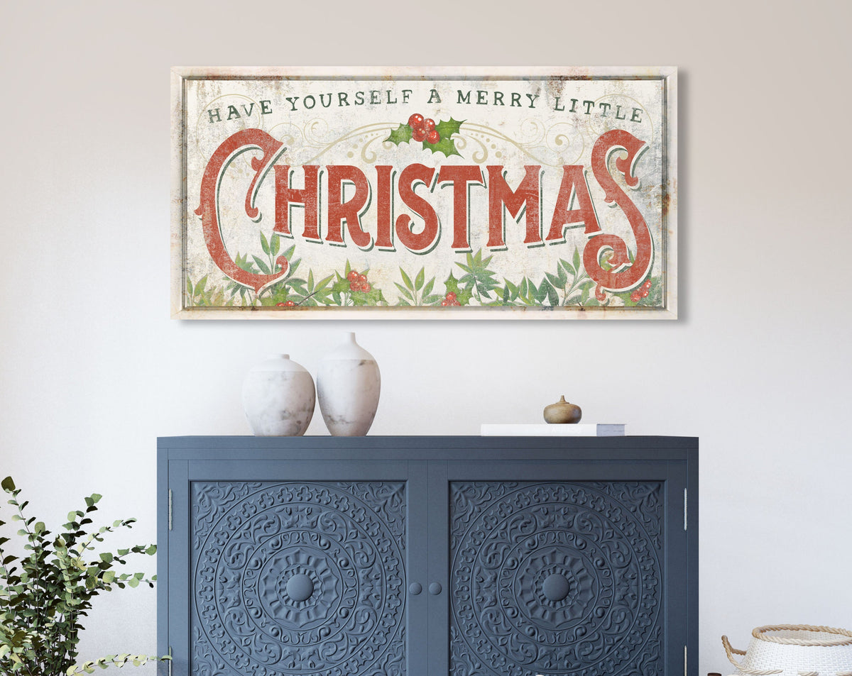Have Yourself A Merry Little Christmas Red & White French Country Christmas Sign Vintage Farmhouse Wall Decor Retro Victorian Canvas Artwork