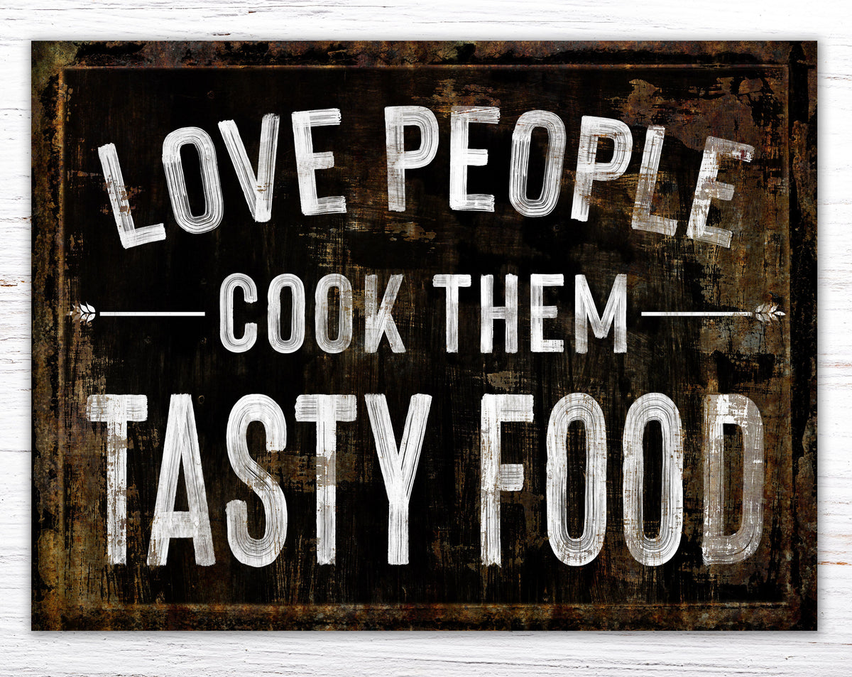 Modern Farmhouse Wall Decor Love People Cook Them Tasty Food Sign, Shabby Rustic Kitchen Sign Cottage Kitchen Wall Decor Art Food Lover Gift