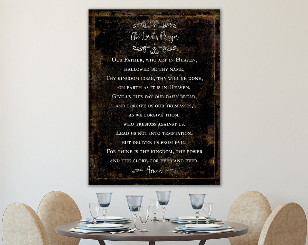 Lord's Prayer Sign Religious Art, Modern Farmhouse Wall Decor, Matthew 6:9-13 Our Father Christian Bible Verse Large Canvas Art Print