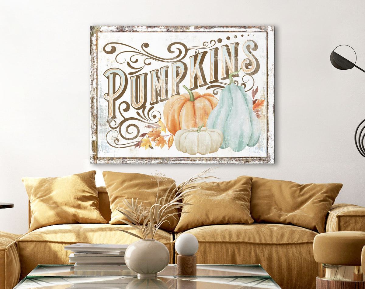 Old Fashioned Victorian Whimsical Pumpkins Sign Halloween Fall Decoration, Retro Vintage Farmhouse Wall Decor Artwork Canvas Wall Art Print