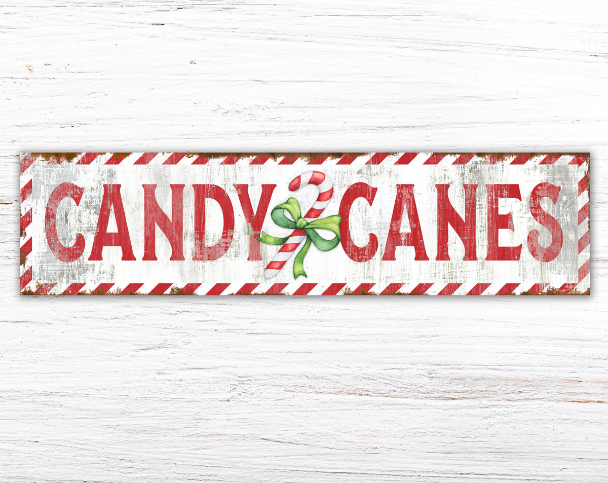 Candy Canes Rustic Christmas Sign, Vintage Primitive Festive Holiday Wall Decor, Shabby Farmhouse Wall Decor Traditional Christmas Wall Art
