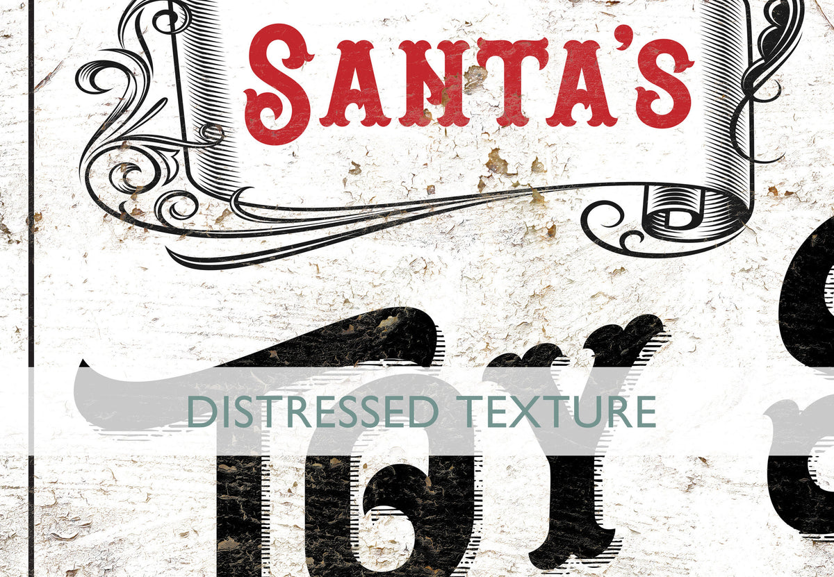 Rustic Christmas Wall Decor, Santa Toy Shop Nostalgic Vintage Art, Farmhouse Christmas Sign, Red & White Traditional Holiday Decoration