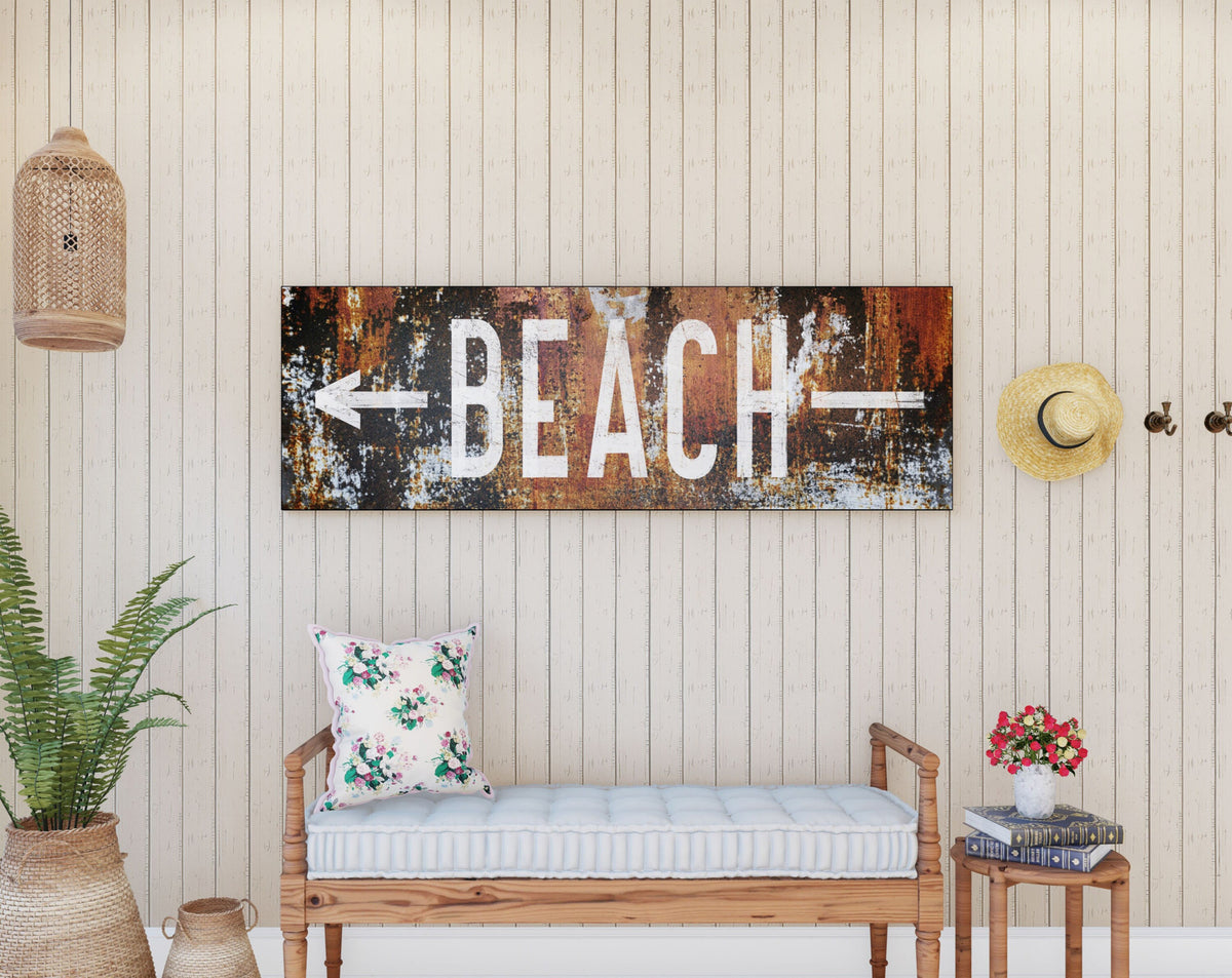 Industrial Rustic Beach House Decor Directional Arrow Beach Sign Coastal Farmhouse Wall Decor Living Room Mantel Modern Canvas Art Print