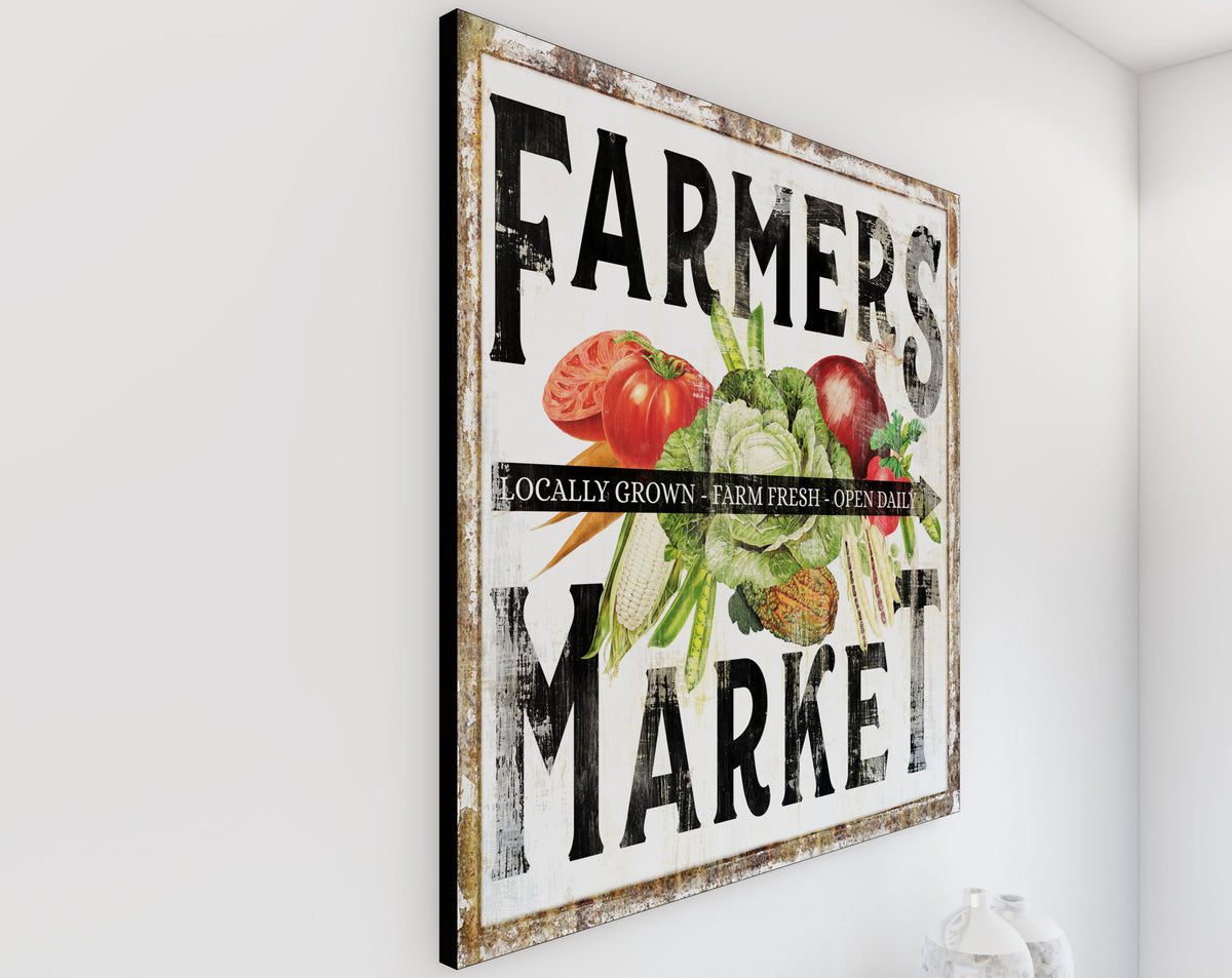 Vintage Farmhouse Wall Decor Rustic Chic Farmers Market Sign, Industrial Modern Kitchen Sign Wall Art Print Primitive Country Home Decor