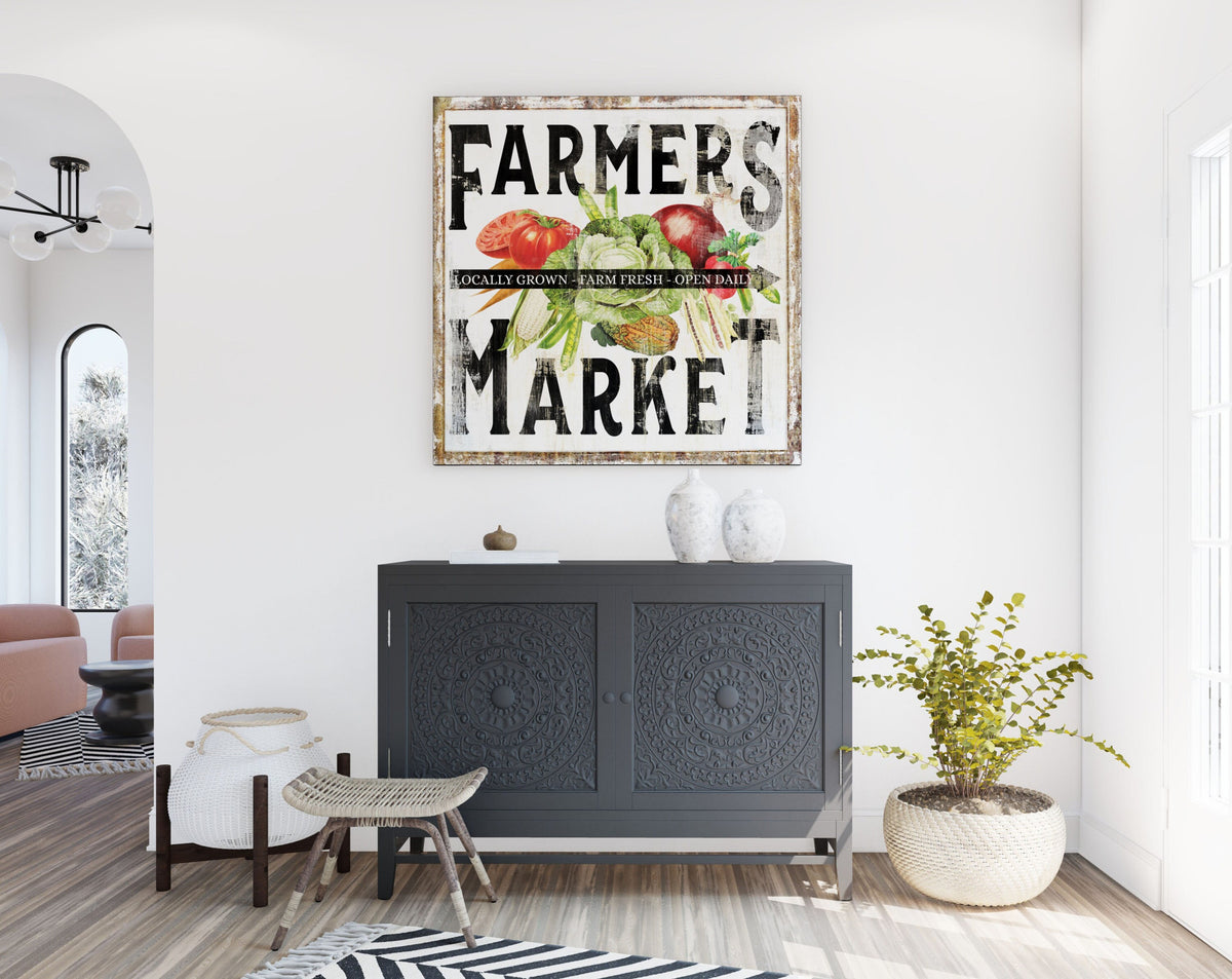 Vintage Farmhouse Wall Decor Rustic Chic Farmers Market Sign, Industrial Modern Kitchen Sign Wall Art Print Primitive Country Home Decor