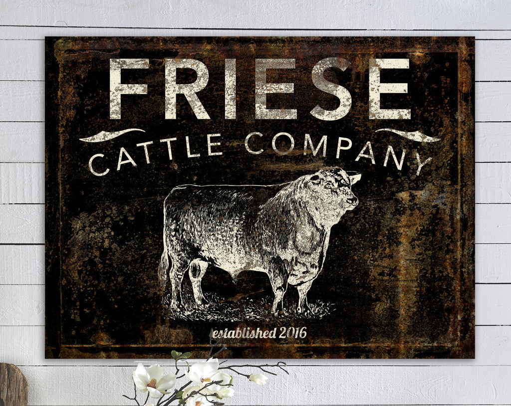Modern Farmhouse Wall Decor, Cattle Company Last Name Family Sign, Rustic Chic Home Decor, Primitive Country Living Room Wall Art, Cow Decor
