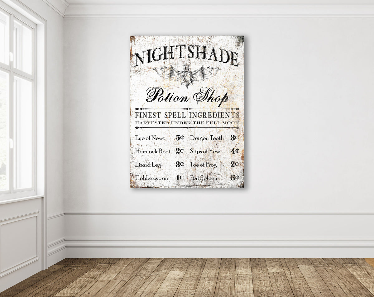 Spooky Halloween Decor Nightshade Bat Potion Shop Fall Holiday Canvas Wall Art, Creepy Gothic Home Mantel Decoration Primitive Fall Sign