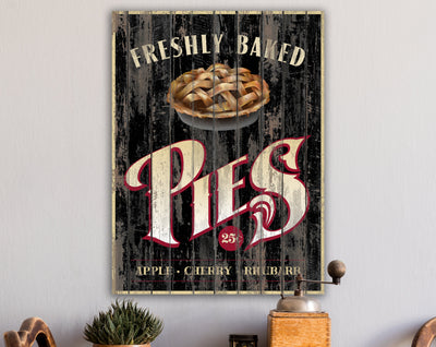Rustic Kitchen Wall Decor, Freshly Baked Pies Bakery Sign Dining Room Decor, Farmhouse Wall Decor Primitive Country Shabby Art Canvas Print