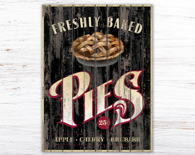 Rustic Kitchen Wall Decor, Freshly Baked Pies Bakery Sign Dining Room Decor, Farmhouse Wall Decor Primitive Country Shabby Art Canvas Print