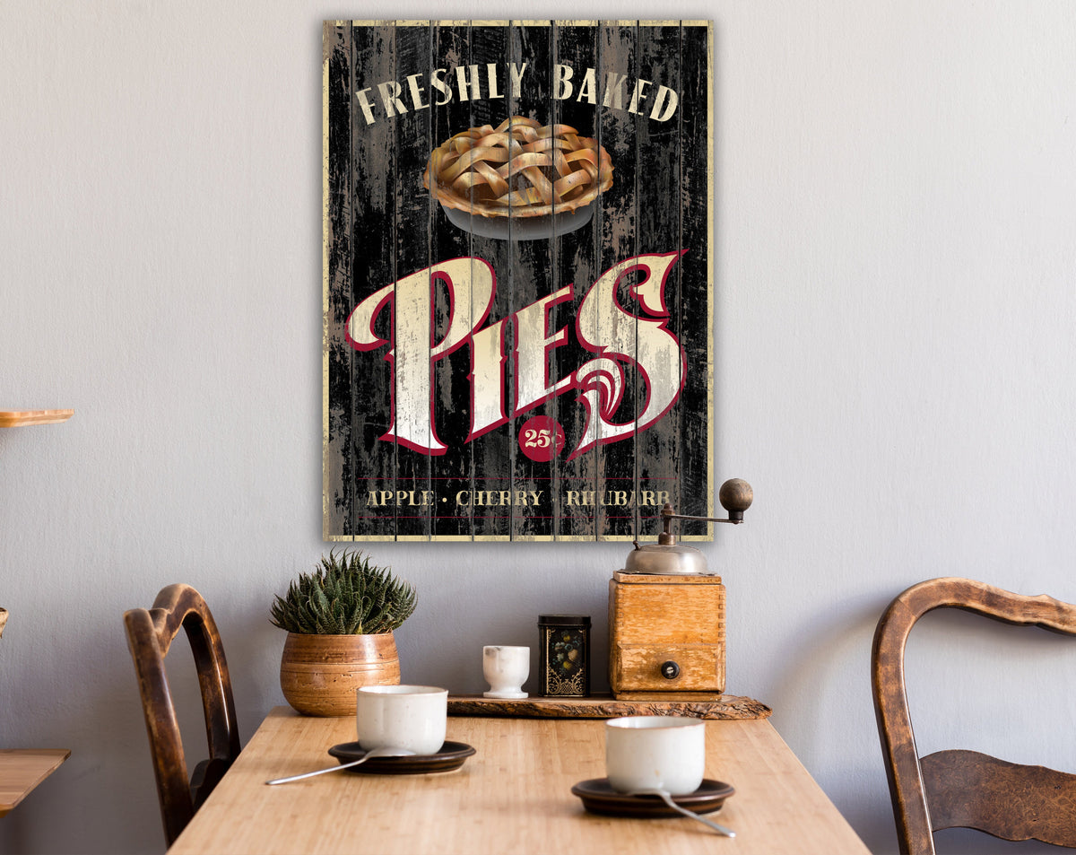 Rustic Kitchen Wall Decor, Freshly Baked Pies Bakery Sign Dining Room Decor, Farmhouse Wall Decor Primitive Country Shabby Art Canvas Print