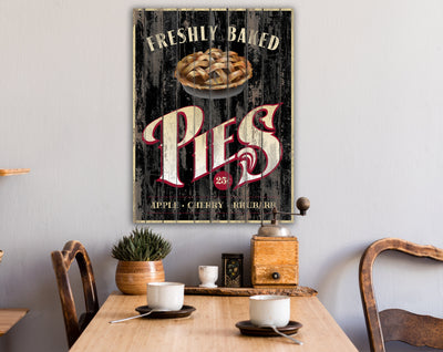 Rustic Kitchen Wall Decor, Freshly Baked Pies Bakery Sign Dining Room Decor, Farmhouse Wall Decor Primitive Country Shabby Art Canvas Print
